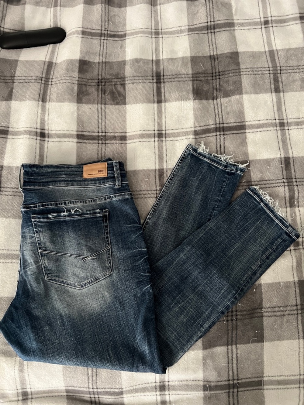 BKE Dark Blue Frayed Hem Skinny Jeans